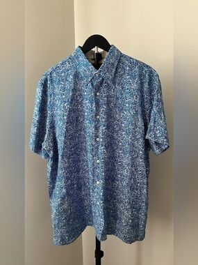 Michael Kors linen Blue Swirl Short-Sleeve Button-Down Shirt men’s XL